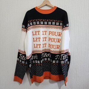 Tito's Vodka Let It Pour Ugly Christmas Sweater Orange Black White Size XXL Men